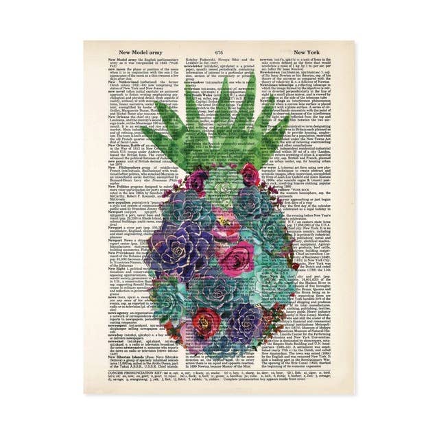Pineapple Succulents Dictionary Art Print