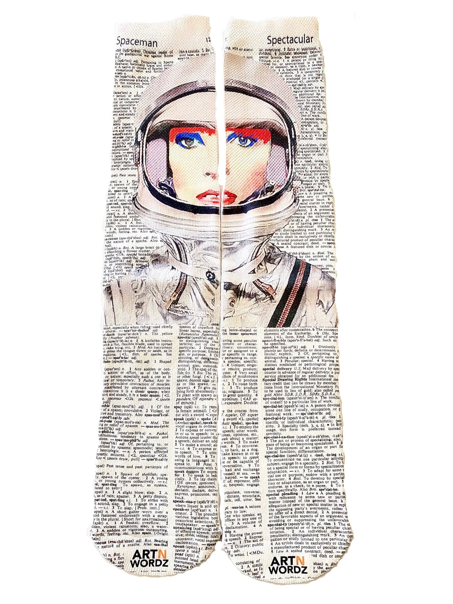 Wearable Spaceman Unisex Dictionary Art Socks