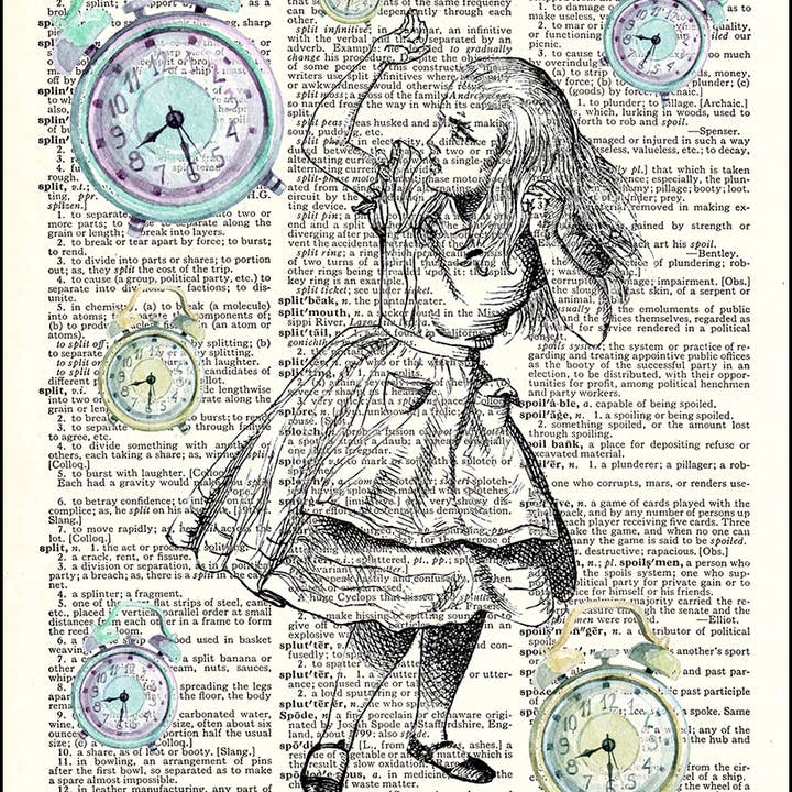 Alice with Clocks Dictionary Art Print