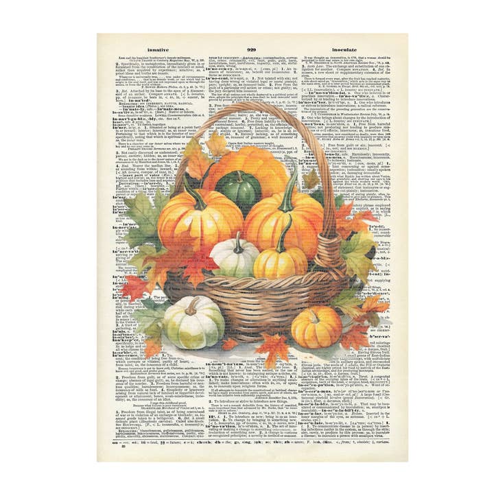 Basket of pumpkins Dictionary Art Print