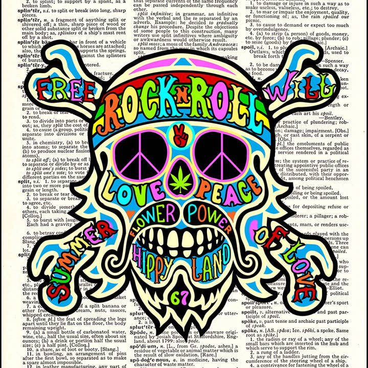 Hippie Skull and Crossbones Dictionary Art Print