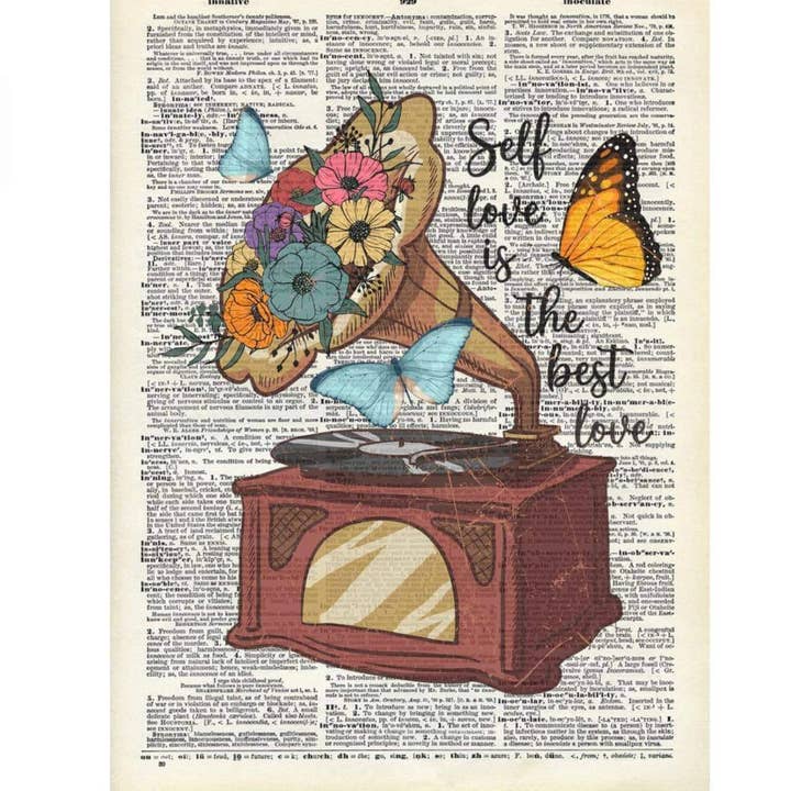 Record Player Viola with Butterflies Self Love Is the best Love Dictionary Art Print