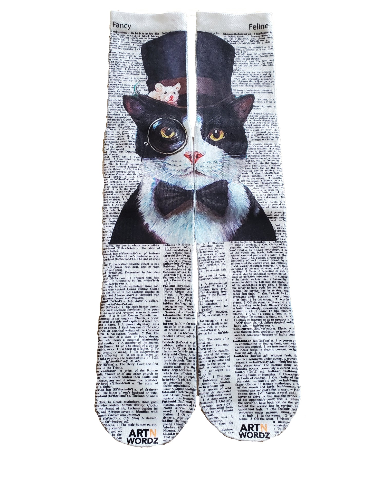 Wearable Classy Cat Unisex Dictionary Art Socks