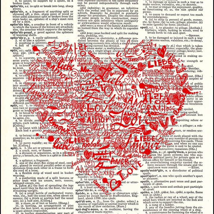Typography Love Heart Dictionary Art Print