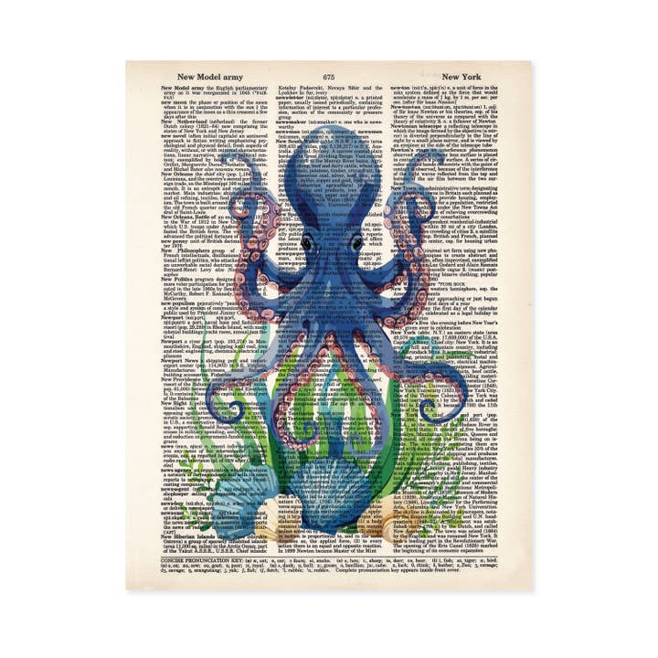 Octopus Sea Grass Shells Dictionary Art Print