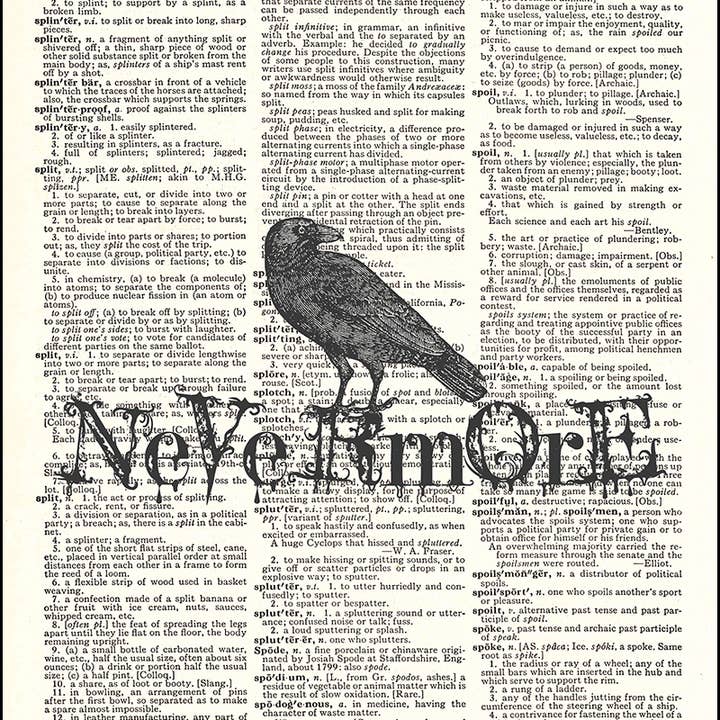 Nevermore Poe Raven Dictionary Art Print