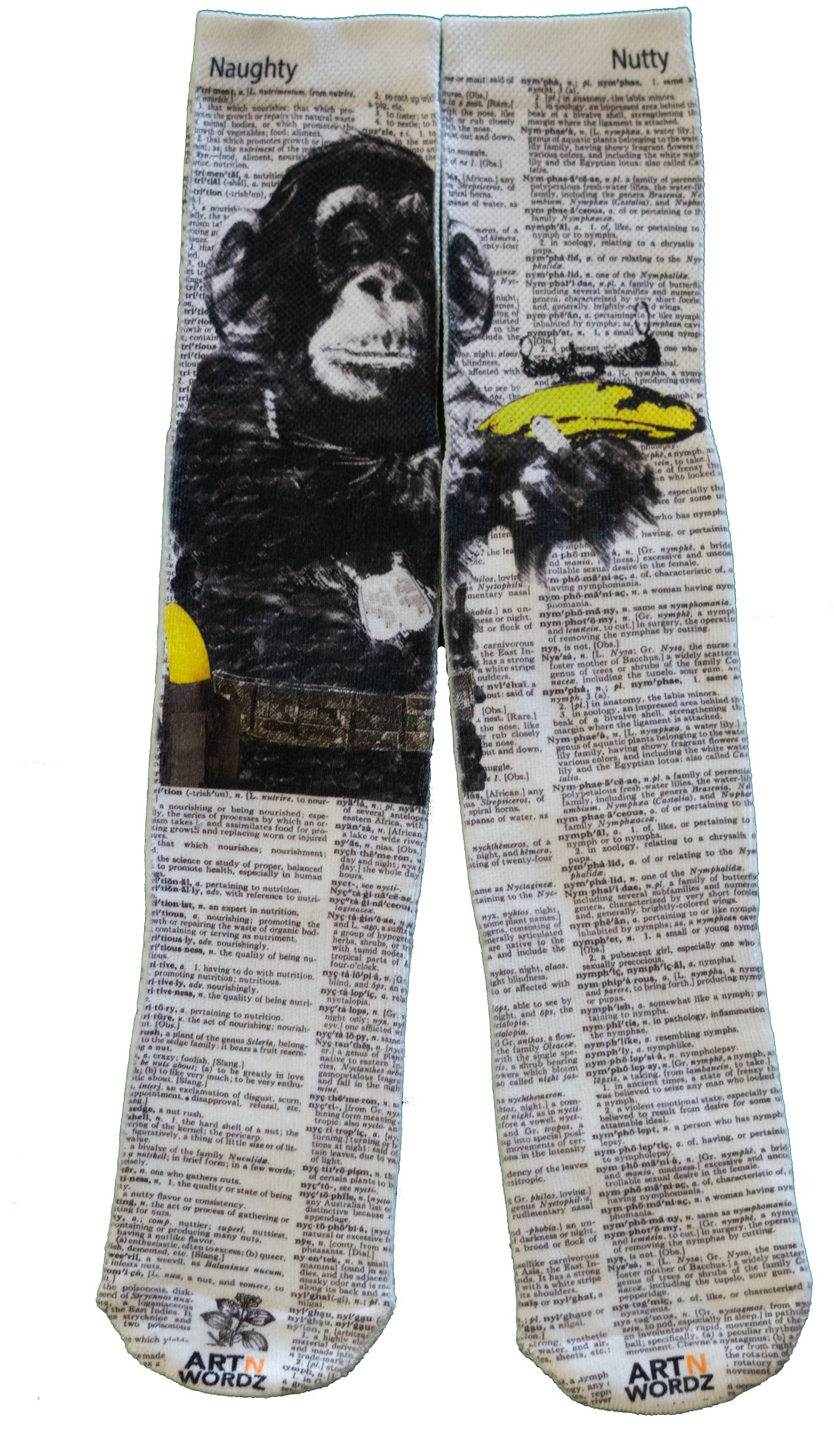 Wearable Going Bananas Monkey Unisex Dictionary Art Socks