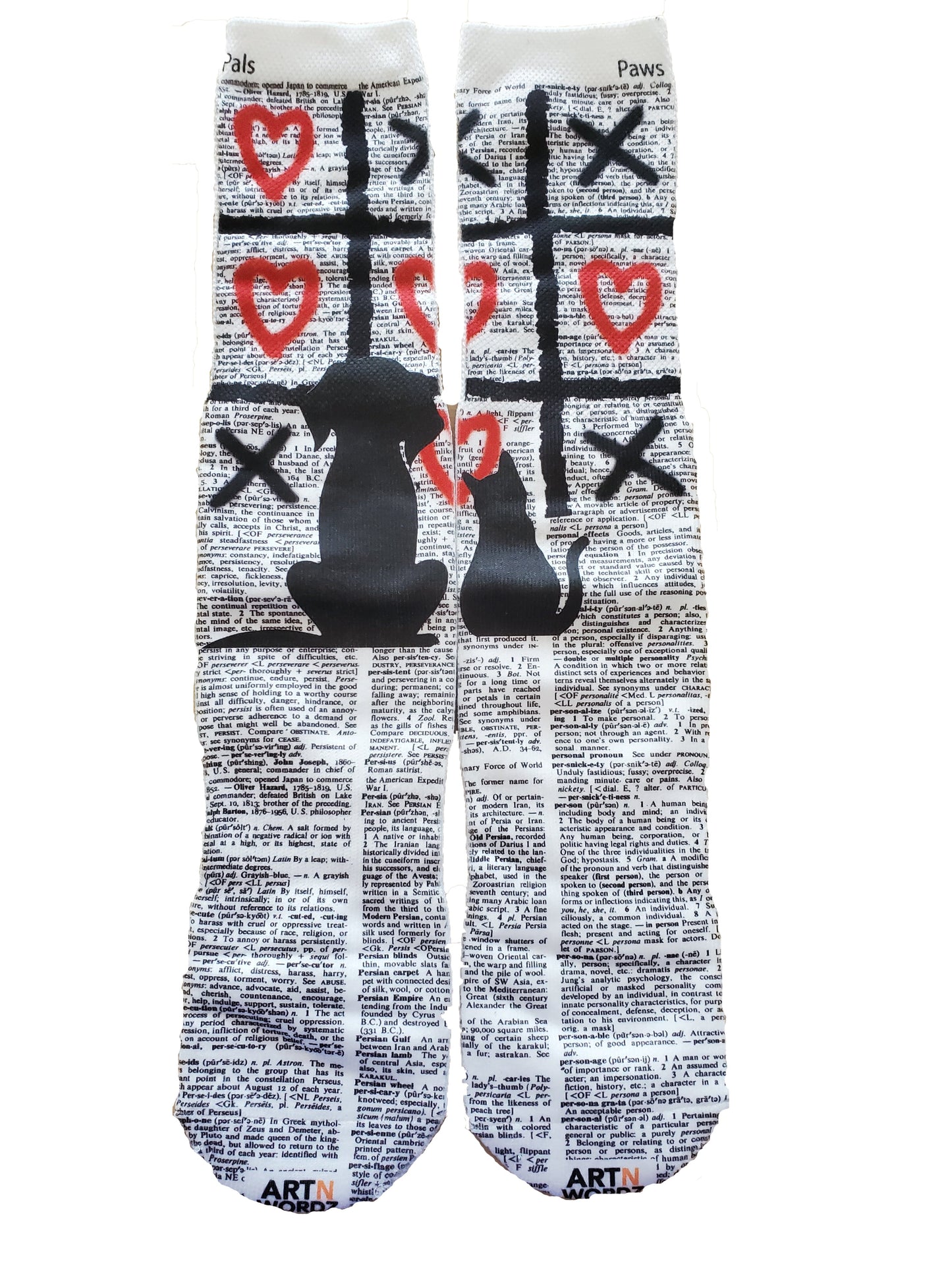Wearable Pawsitively Love Dogs and Cat Unisex Dictionary Art Socks