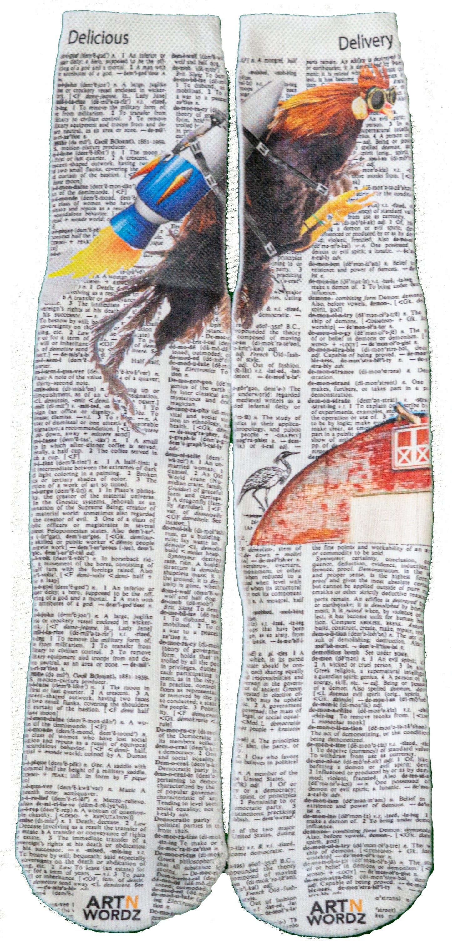 Wearable Rooster Booster Unisex Dictionary Art Socks
