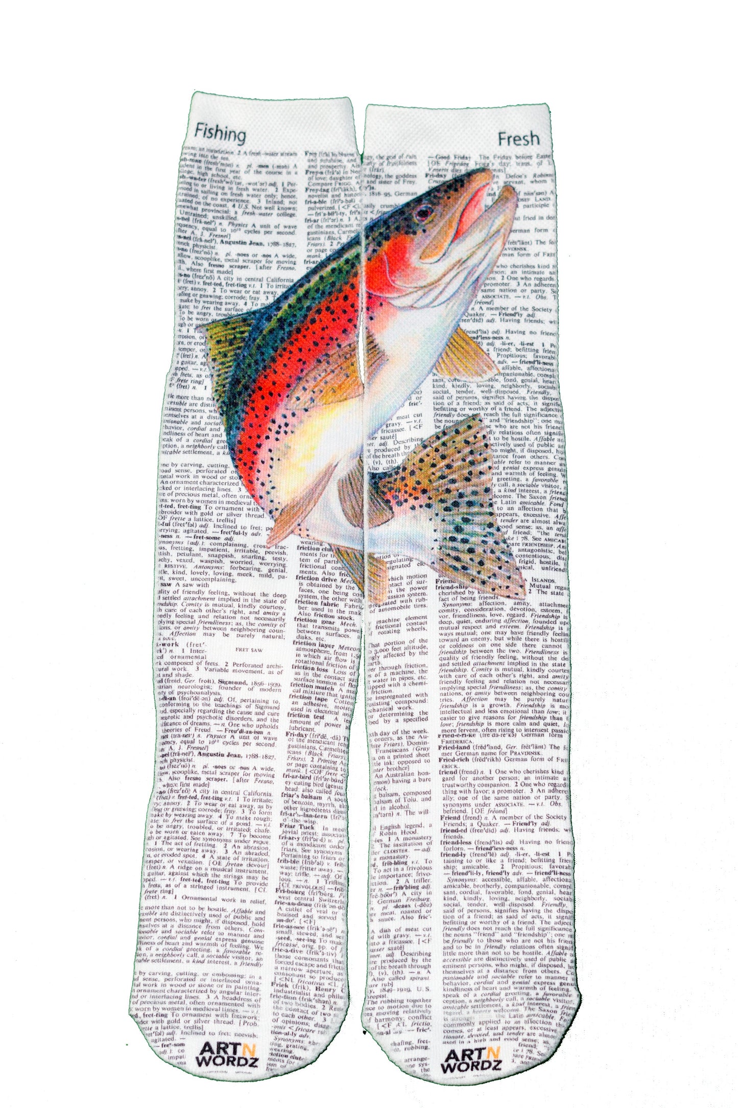 Wearable Rainbow Trout Fish Unisex Dictionary Art Socks