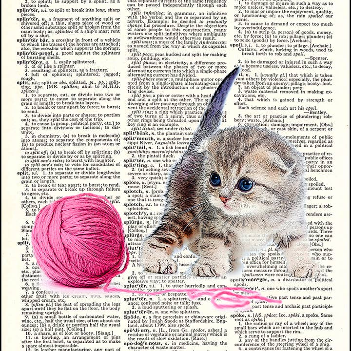 Kitten Cat with Yarn Dictionary Art Print