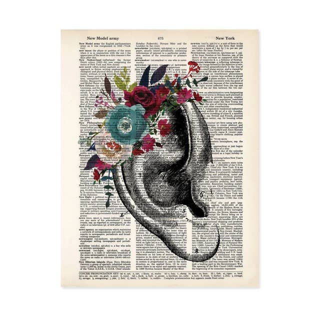 Berry & Blue Ear Flowers Dictionary Art Print