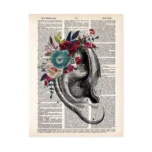 Berry & Blue Ear Flowers Dictionary Art Print