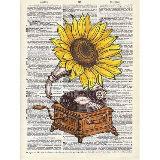 Sunflower Record Player Dictionary Art Print