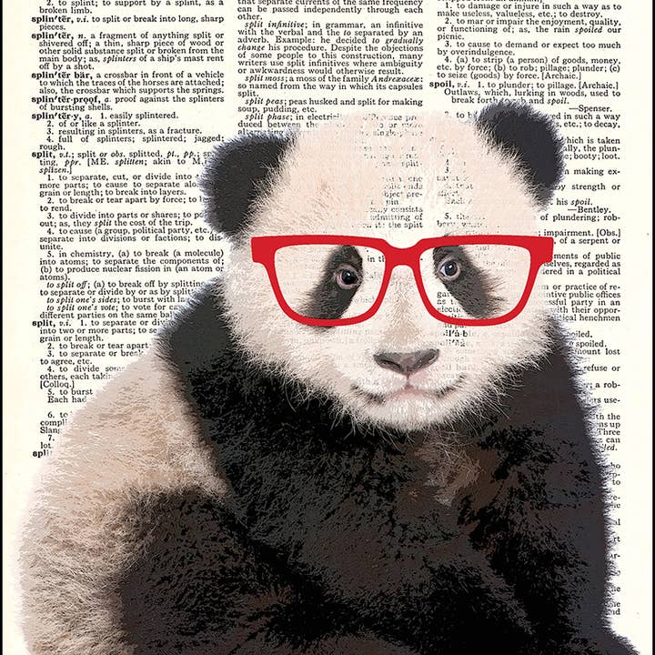 Hipster Panda Dictionary Art Print
