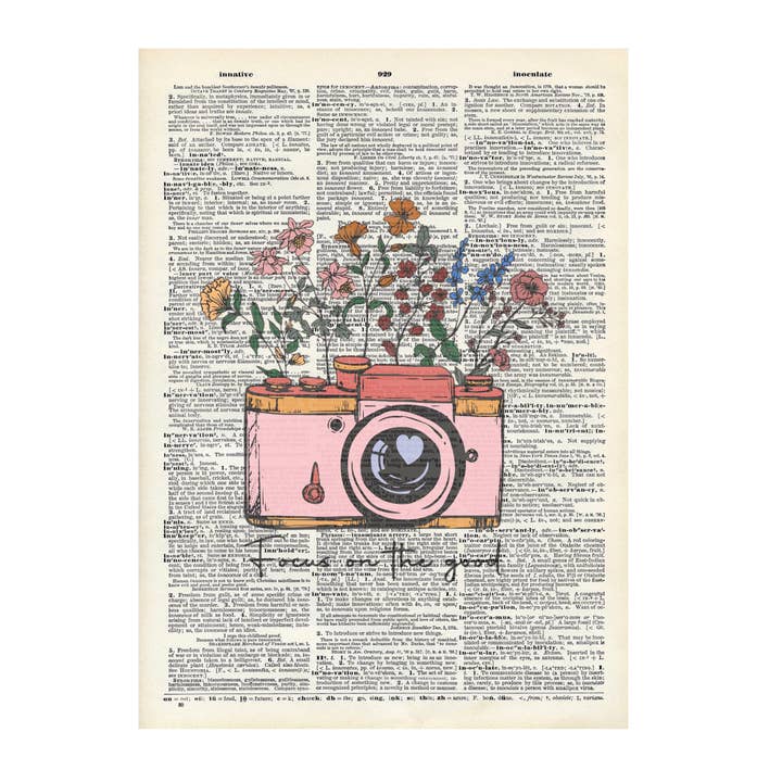 Floral Camera Vintage Dictionary Art Print