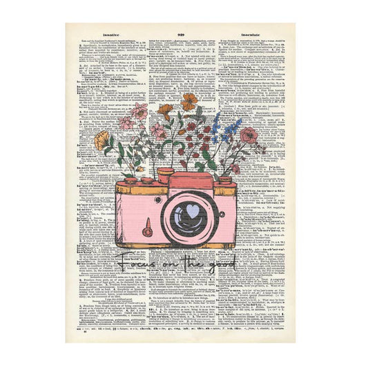 Floral Camera Vintage Dictionary Art Print