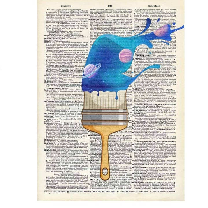 Planets Painting Paint Brush Space Vintage Dictionary Art Print
