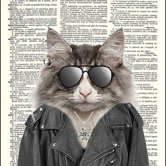 Biker Kitty Cat Dictionary Art Print
