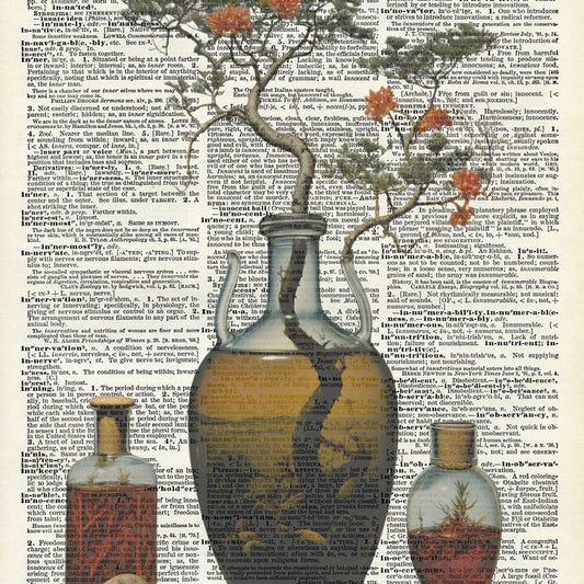 Cherry Blossom Floral, Tree, Glass Dictionary Art Print