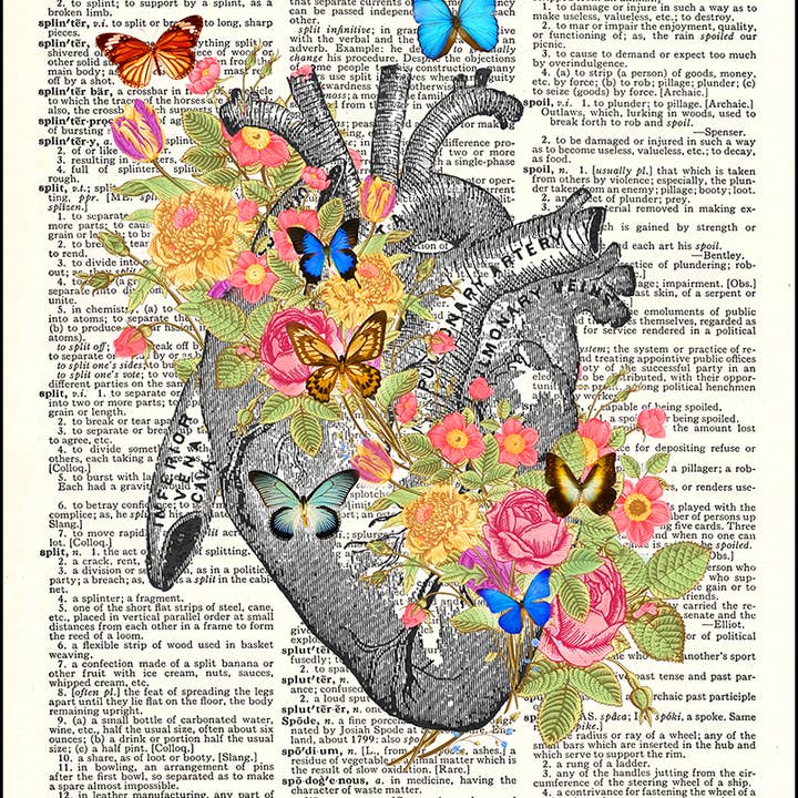 Hearts with Flowers Dictionary Art Print