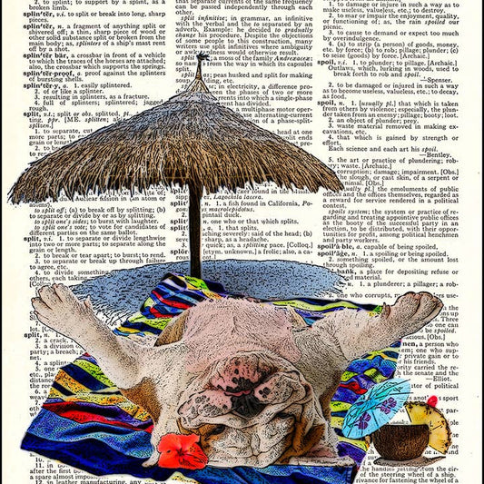 Sunbathing Bulldog Dictionary Art Print