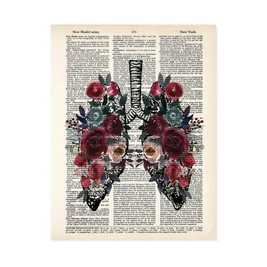 Lung Flowers in Roses Berry & Blue Dictionary Art Print