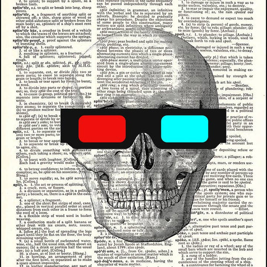 Skull with 3D Glasses Dictionary Art Print