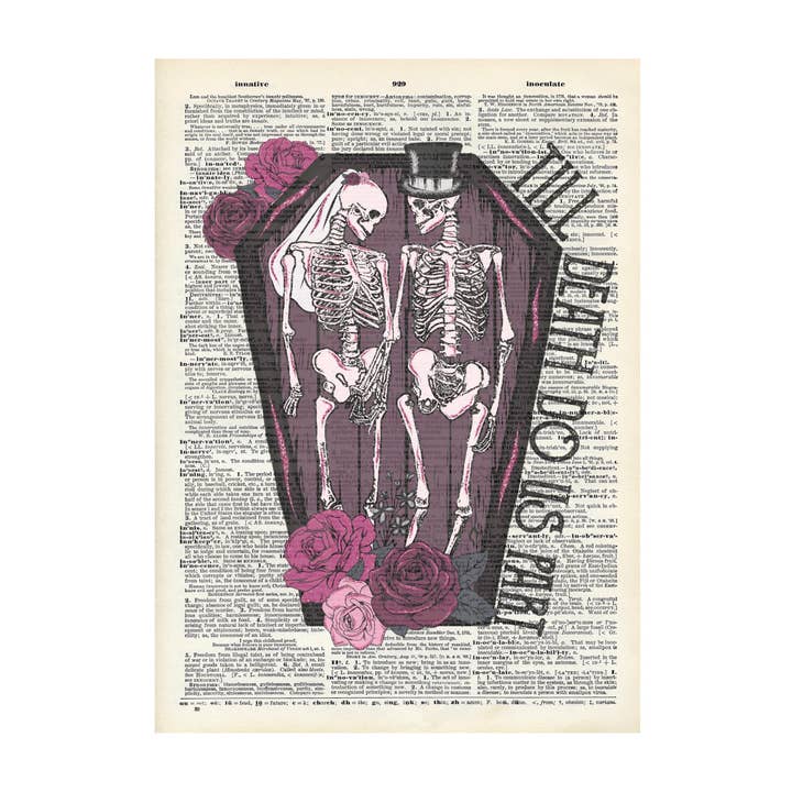 Skeleton Love Couple coffin Vintage Dictionary Art Print