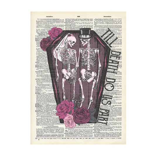 Skeleton Love Couple coffin Vintage Dictionary Art Print