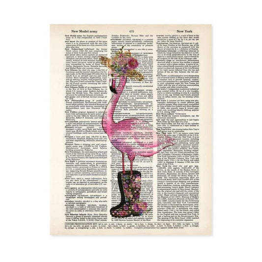 Flamingo with Rain Boots Dictionary Art Print