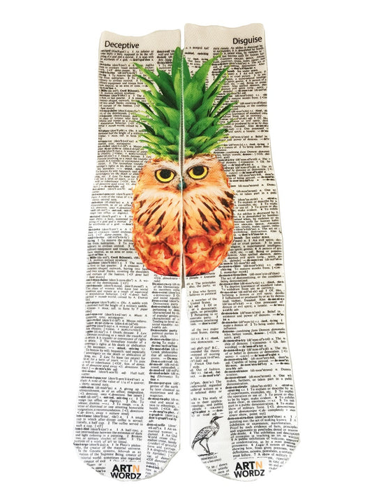 Wearable Pineowlple Pineapple Owl Unisex Dictionary Art Socks