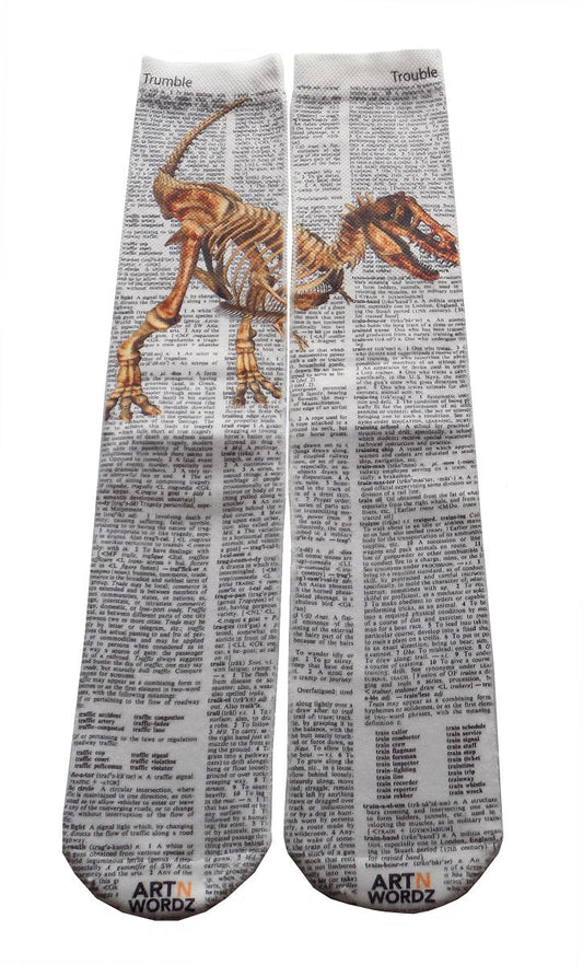 Wearable T-Rex Bones Dinosaur Unisex Dictionary Art Socks