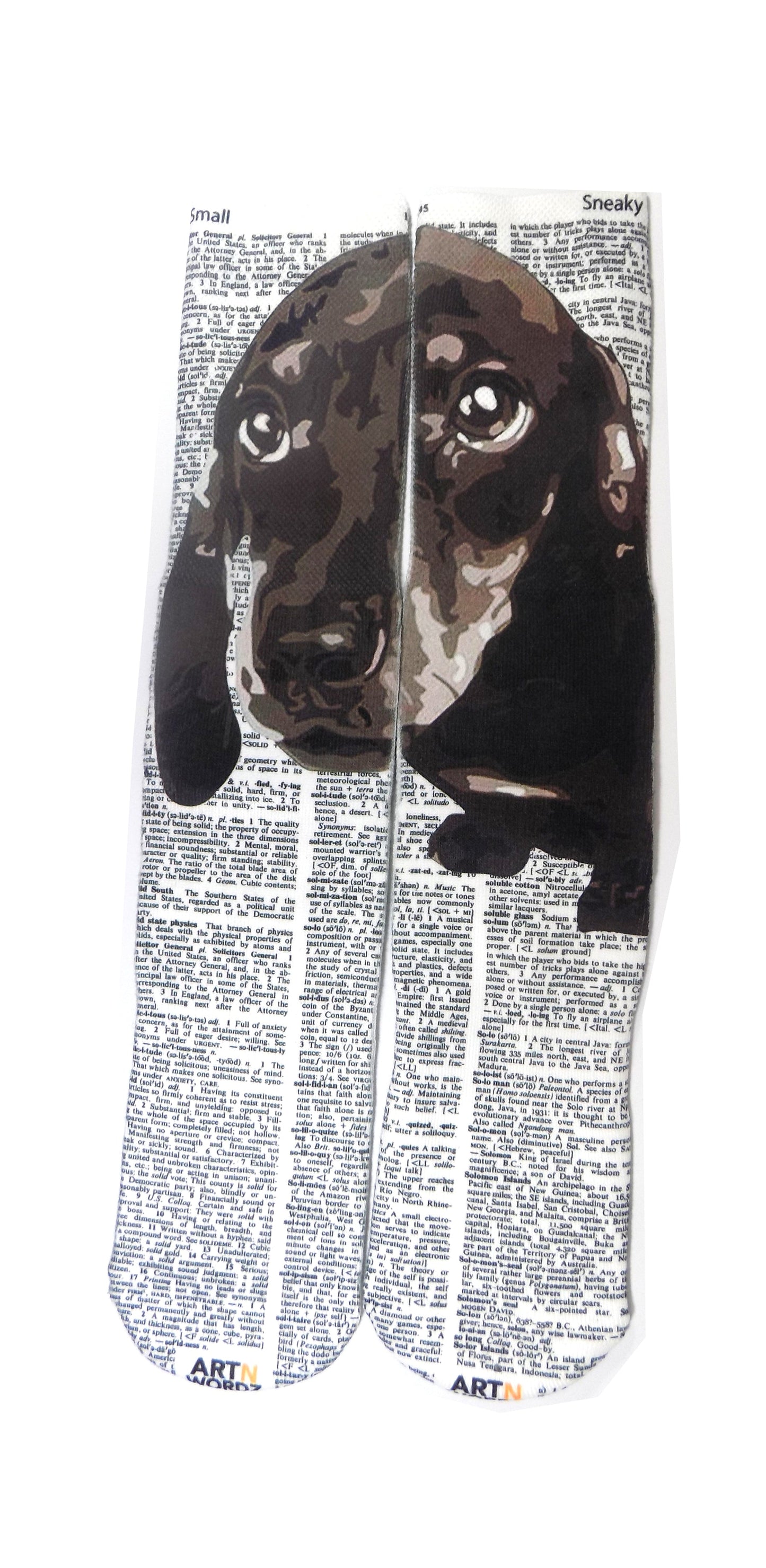 Wearable Dachshund Face Unisex Dictionary Art Socks