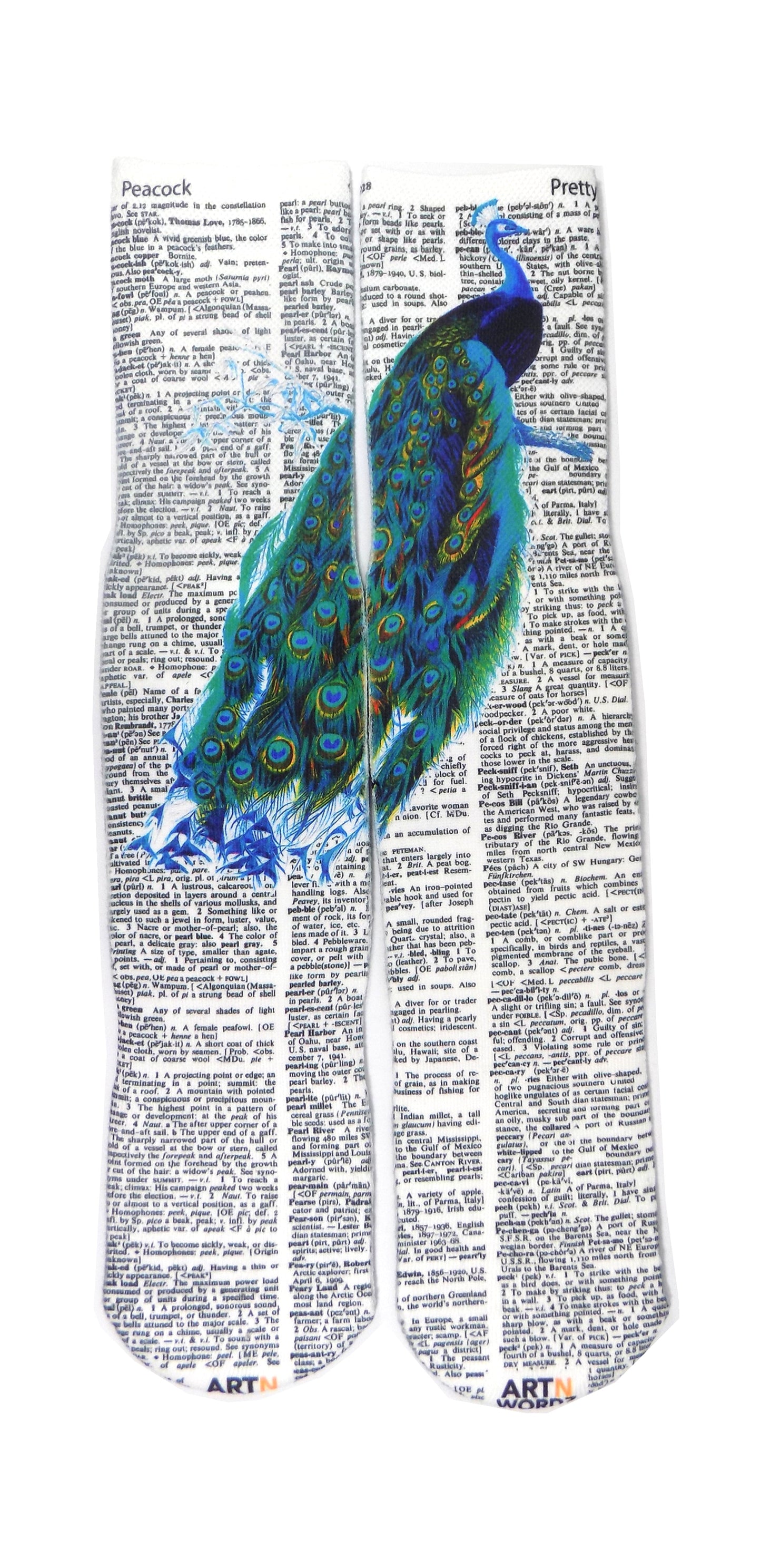 Wearable Peacock Unisex Dictionary Art Socks