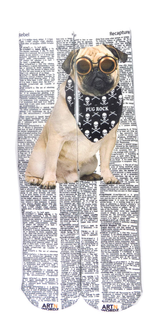 Wearable Steampunk Pug Unisex Dictionary Art Socks