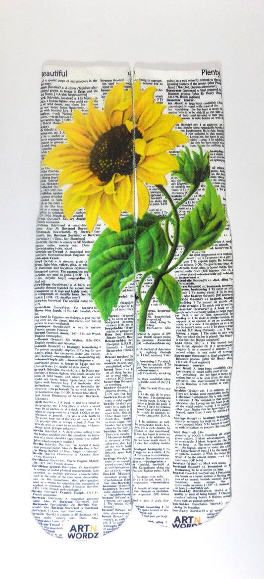 Wearable Sunflower Unisex Dictionary Art Socks