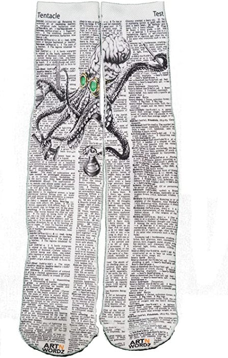 Wearable Mad Scientist Octopus Unisex Dictionary Art Socks