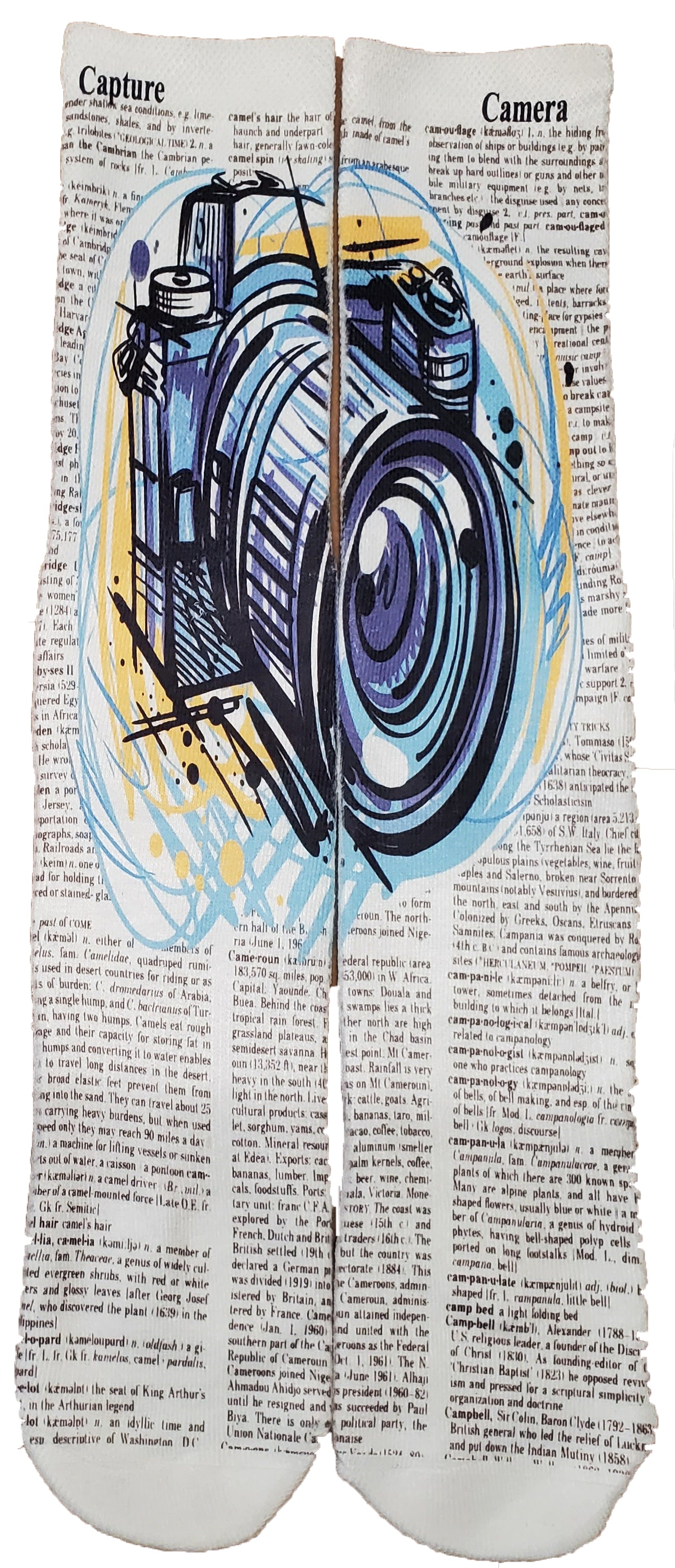 Capture Camera Unisex Dictionary Art Socks