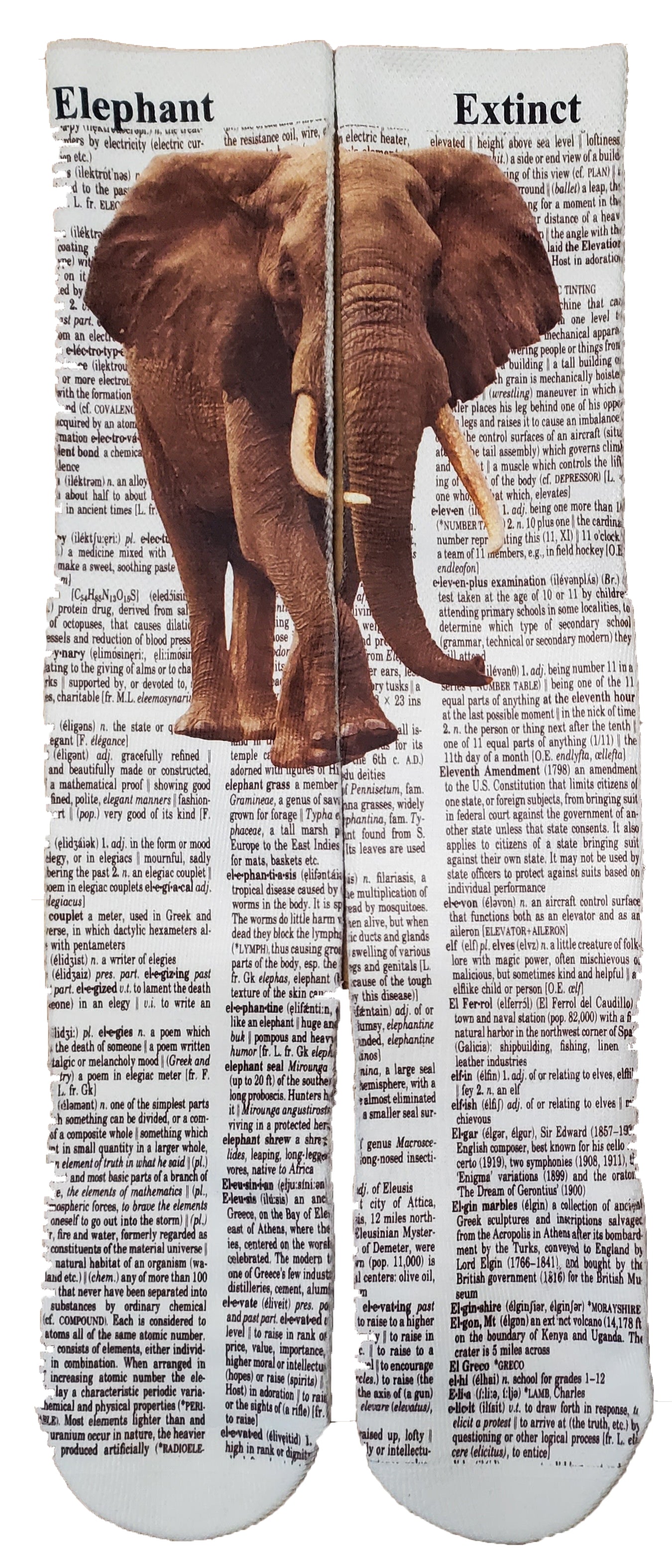 Elephant Extinct Unisex Dictionary Art Socks