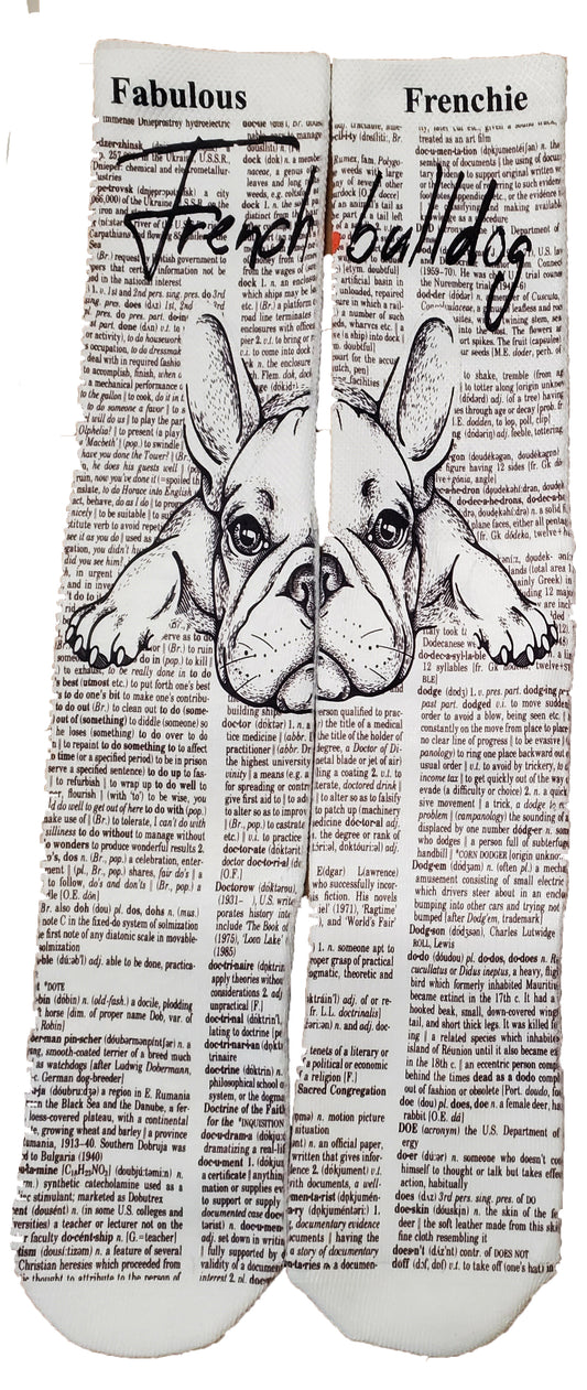 Fabulous Frenchie French Bulldog Unisex Dictionary Art Socks