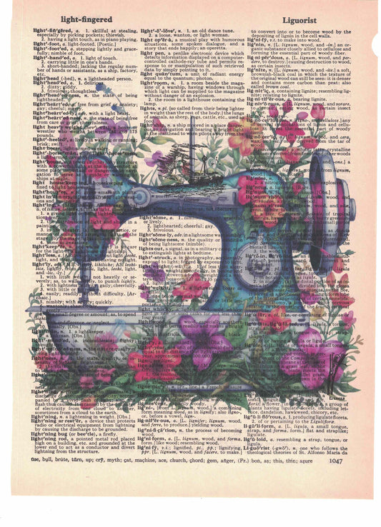 Sewing Machine Flowers Dictionary Art Print