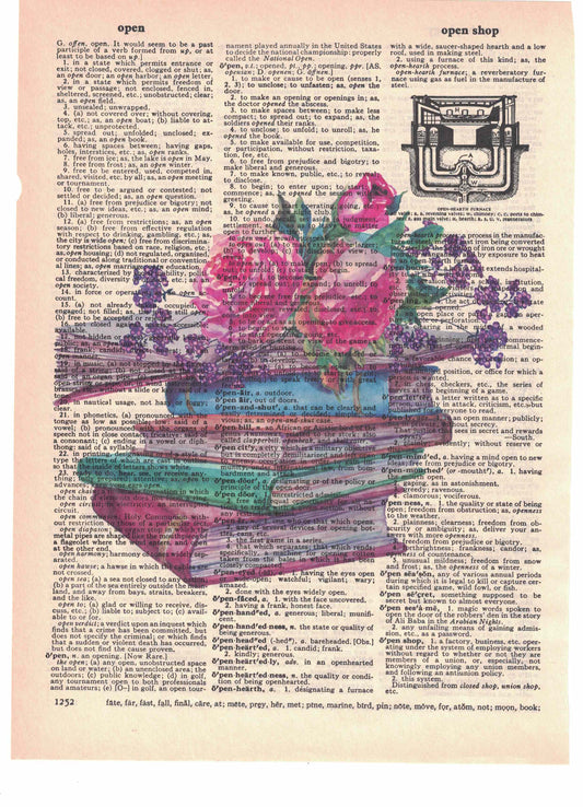 Flowers on Books Dictionary Art Print