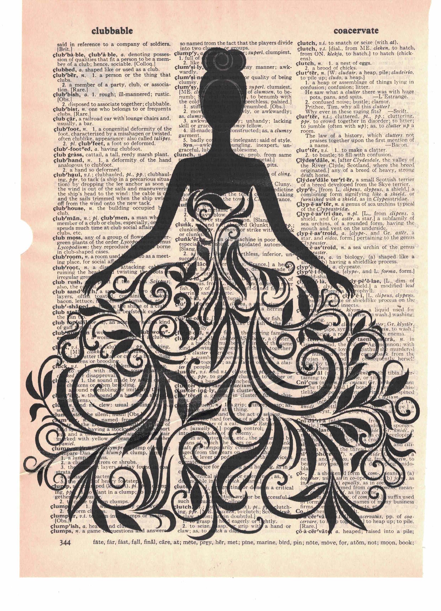 Woman Silhouette in Dress Dictionary Art Print