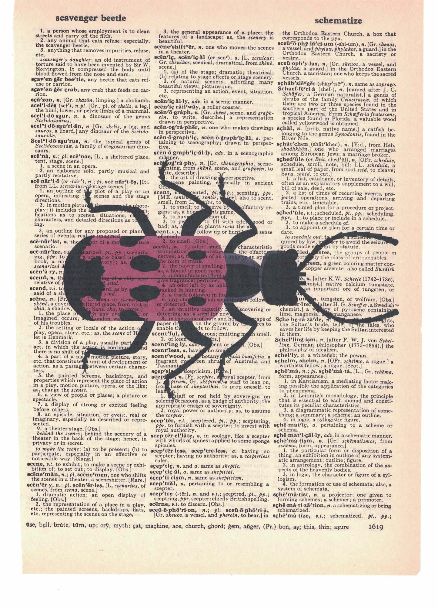 Red Beetle Bug Dictionary Art Print