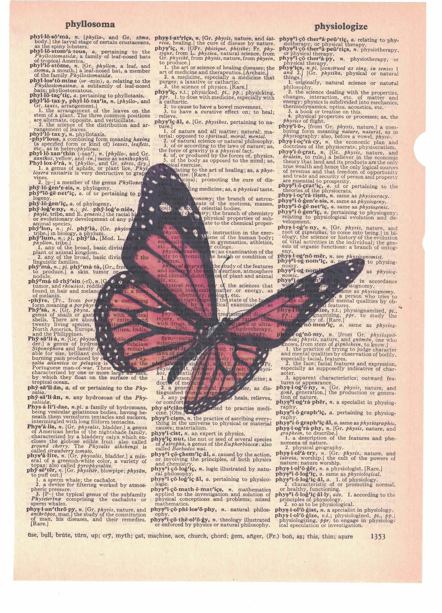 Monarch Butterfly Dictionary Art Print