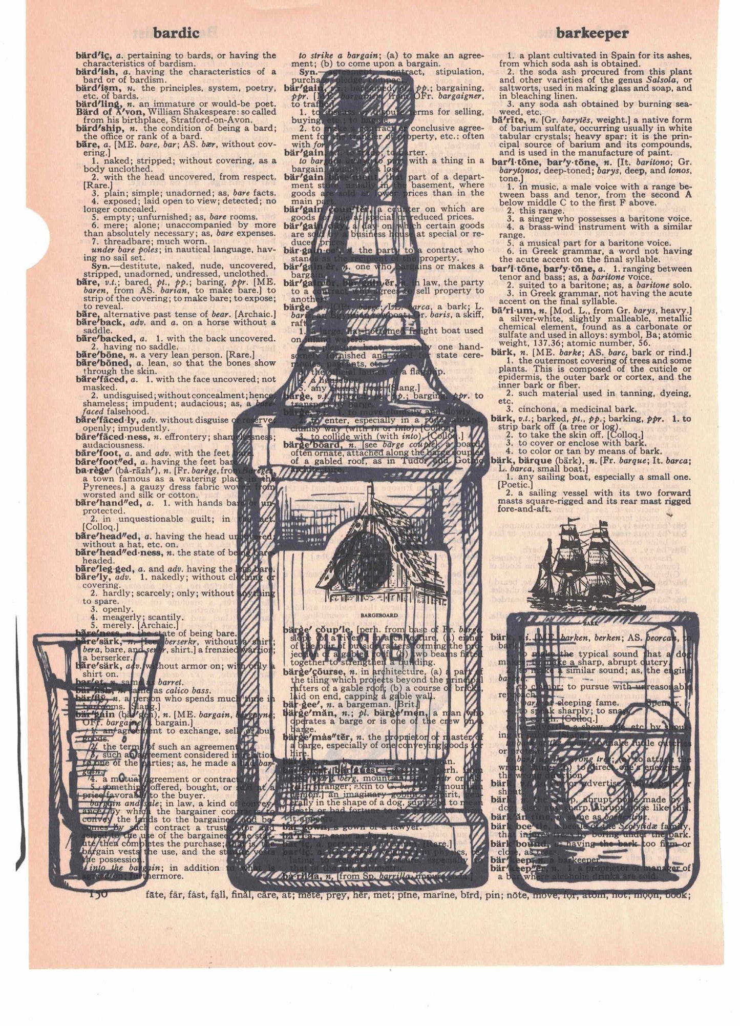 Alcohol Bottles 3 Piece Linked Dictionary Art