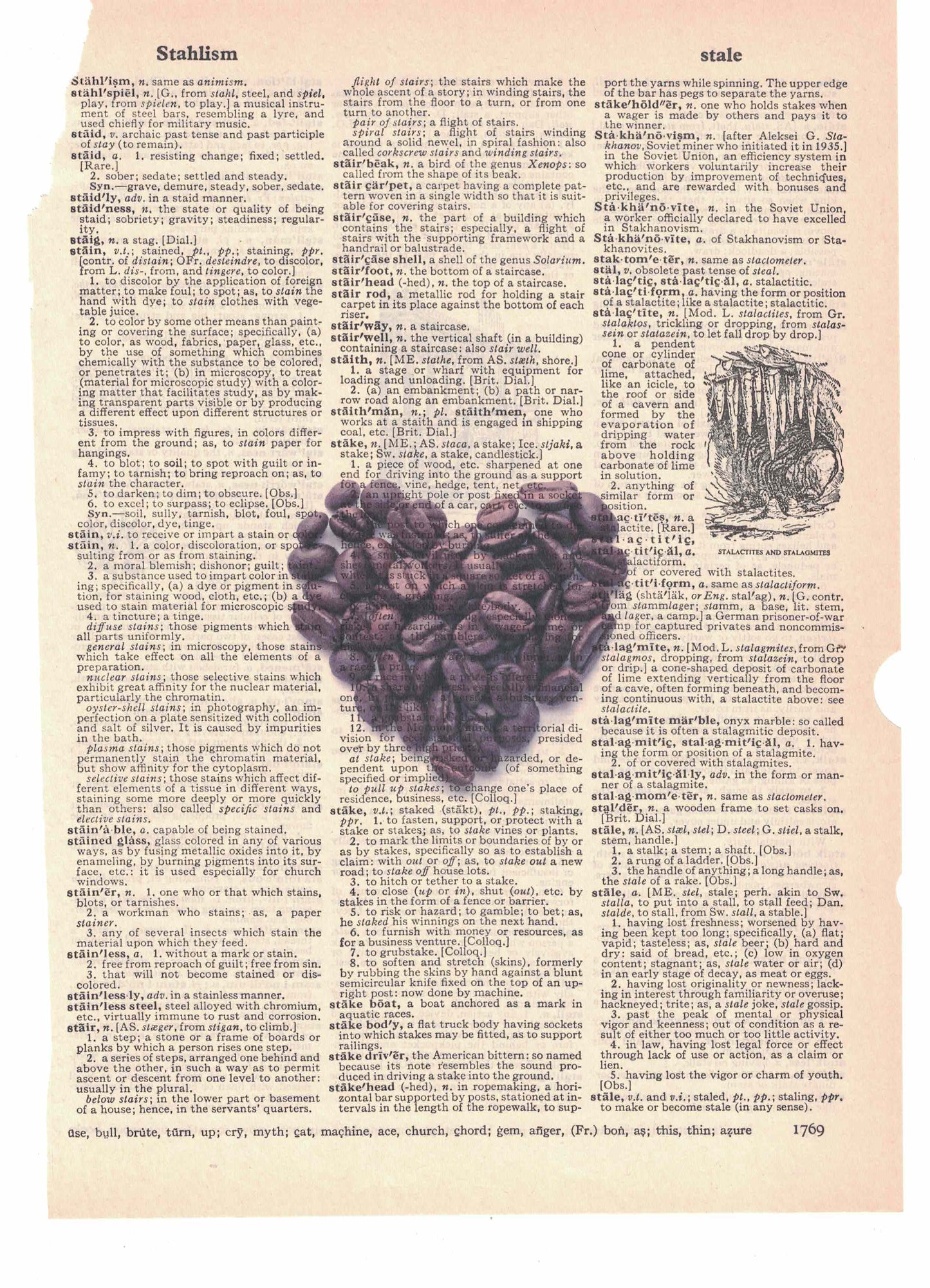 Coffee Bean Heart Dictionary Art Print