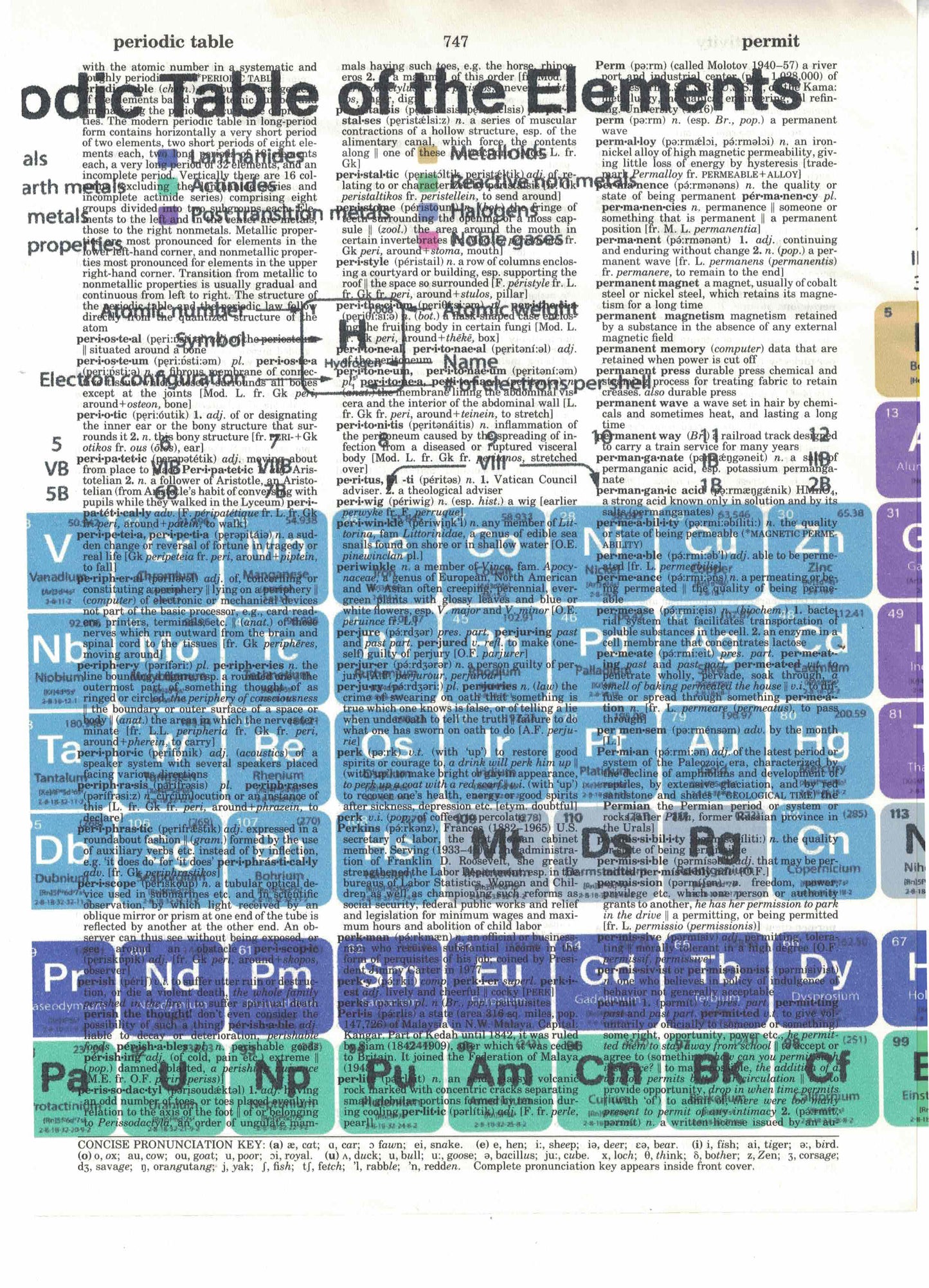 Periodic Table of Elements 3 Piece Linked Dictionary Art