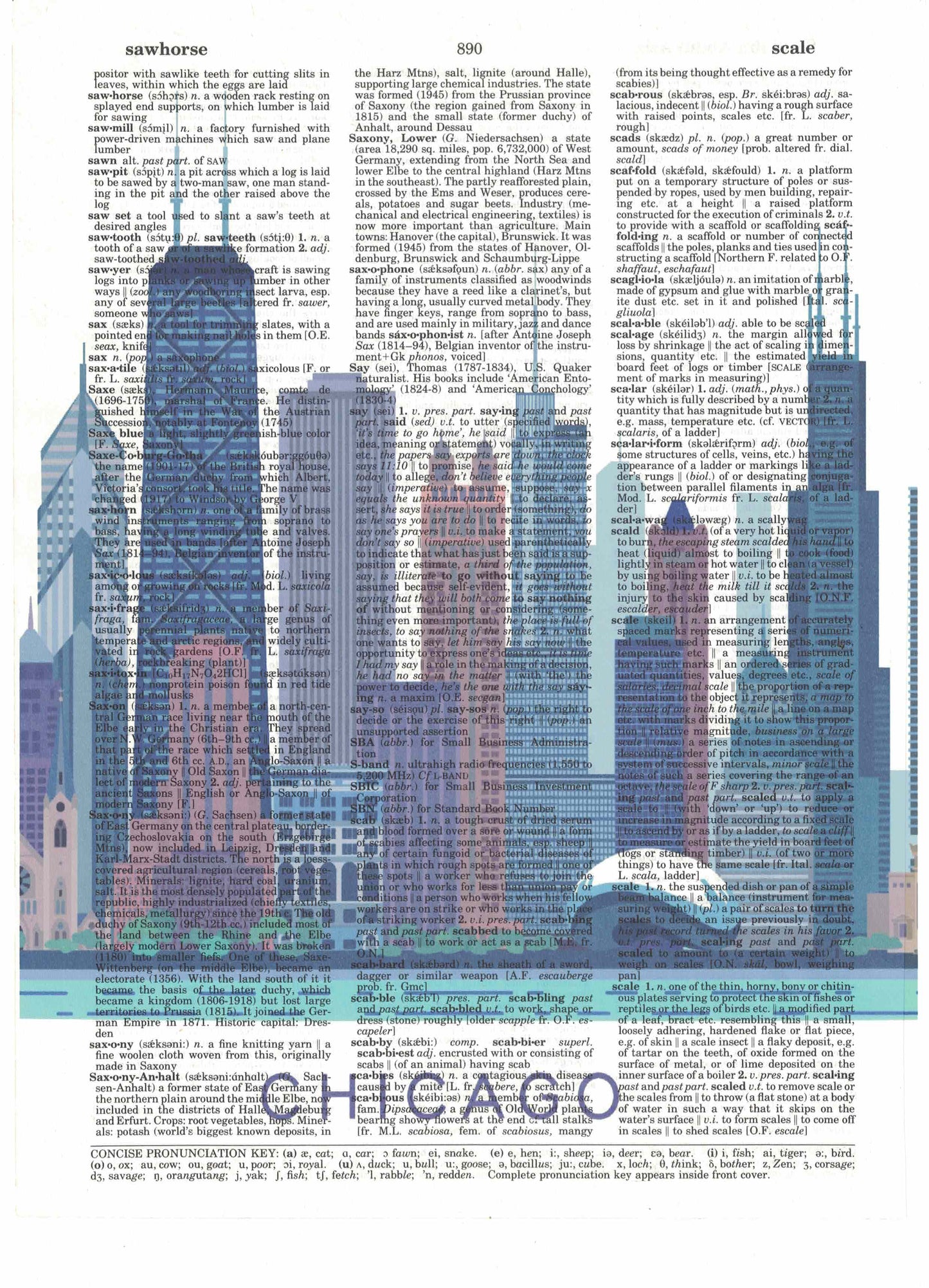 Chicago 3 Piece Linked Dictionary Art